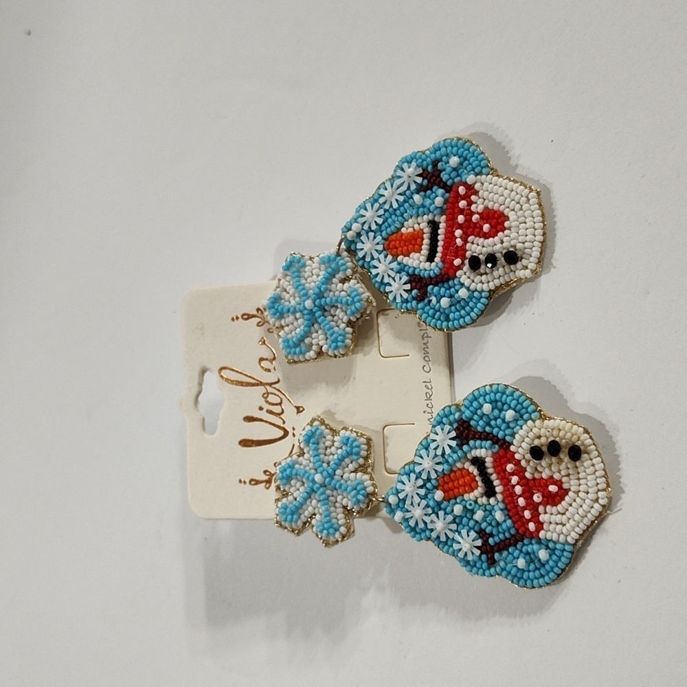 Viola Beaded Snowman Earrings